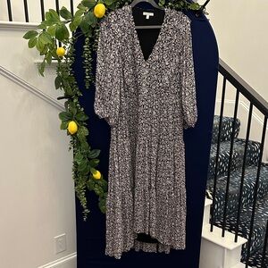 Joie Black and White Floral Midi Dress